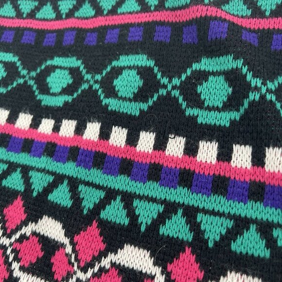 Cardigan Sweater Colorful Geometric Acrylic V Neck Button Up 80s 90s Size Medium - Picture 9 of 9